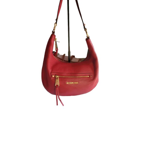 Michael Kors Red Pebbled Leather Hobo Shoulder Bag - Picture 3 of 9